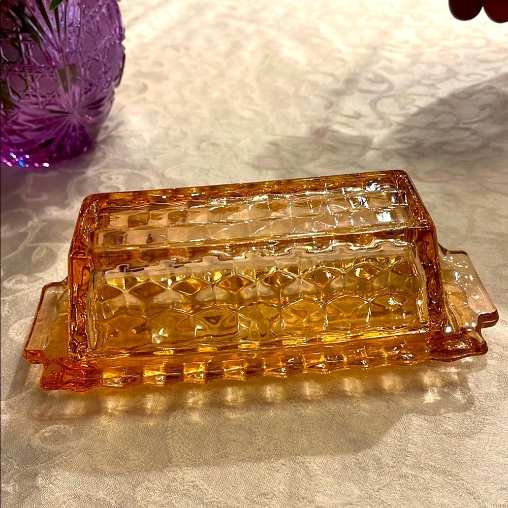Vintage pink Glass Butter Dish with cover